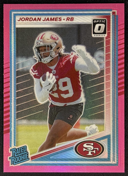 Jordan James 2025 Panini Donruss Optic Rated Rookie Preview Pink 49ers - Front