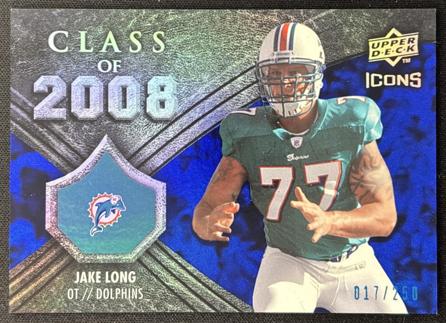 Jake Long 2008 Upper Deck Icons Class of Blue /250 Dolphins front