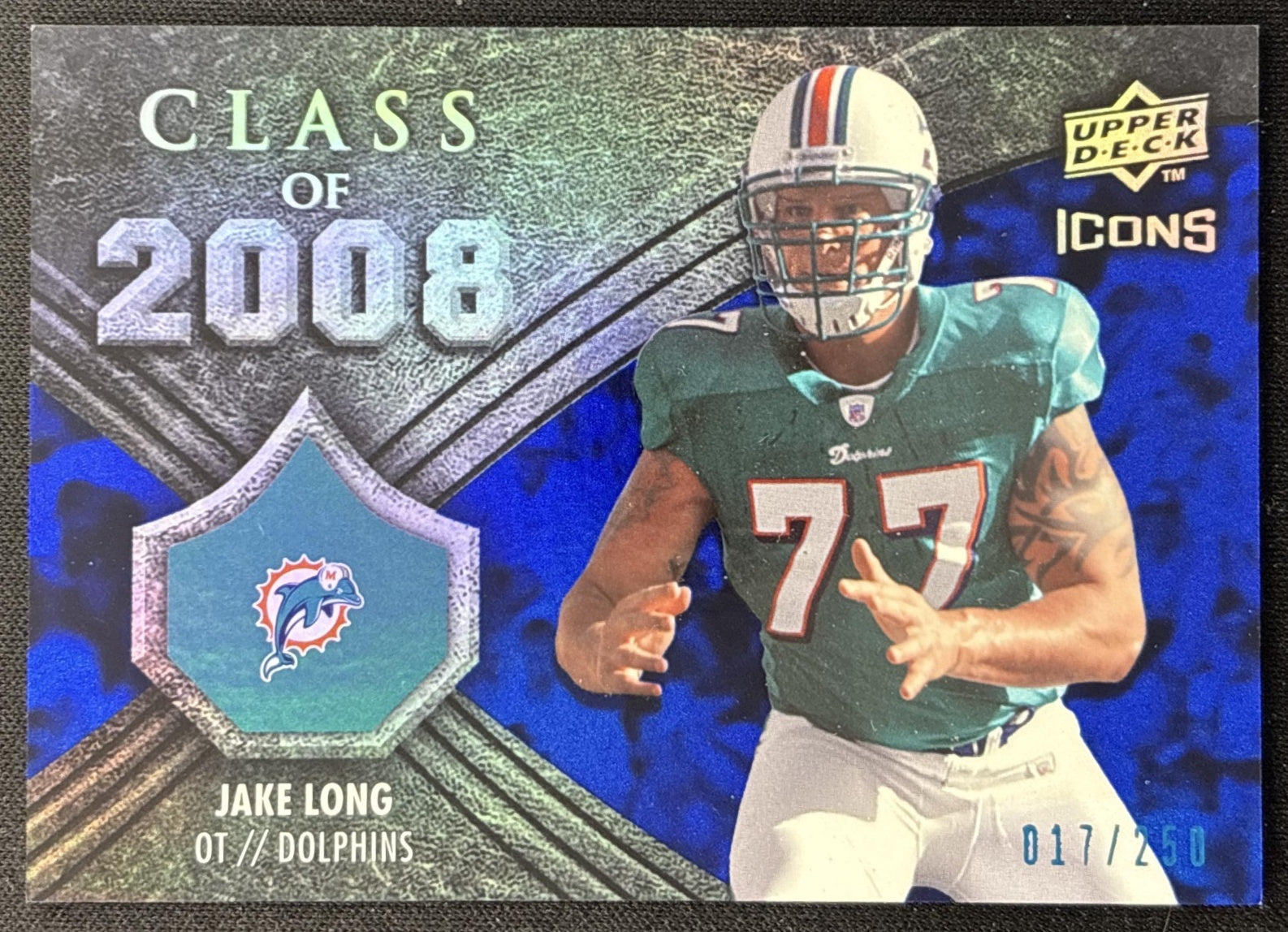 Jake Long 2008 Upper Deck Icons Class of Blue /250 Dolphins front