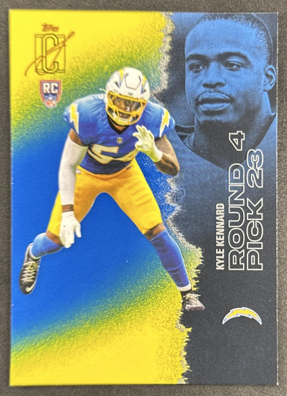 Kyle Kennard 2025 Topps Signature Class Rookie Blue & Yellow Foil Chargers front