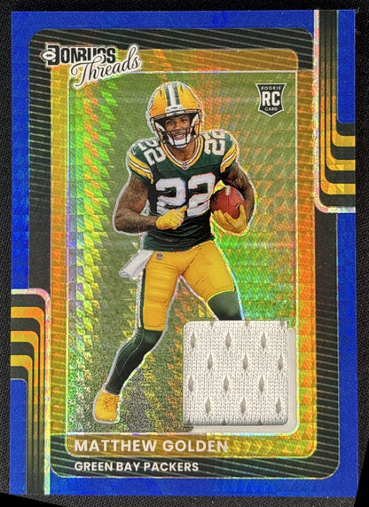 Matthew Golden 2025 Panini Donruss Optic Threads Blue Hyper Prizm Packers Sports Trading Cards