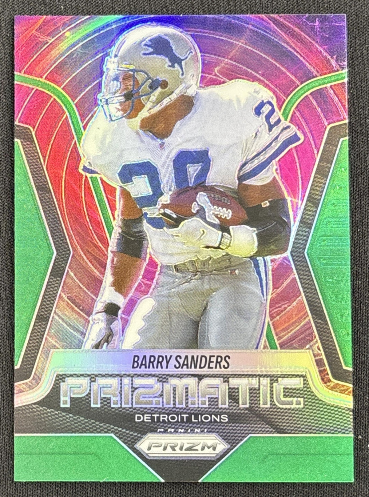 Barry Sanders 2025 Panini Prizm Prizmatic Green Lions