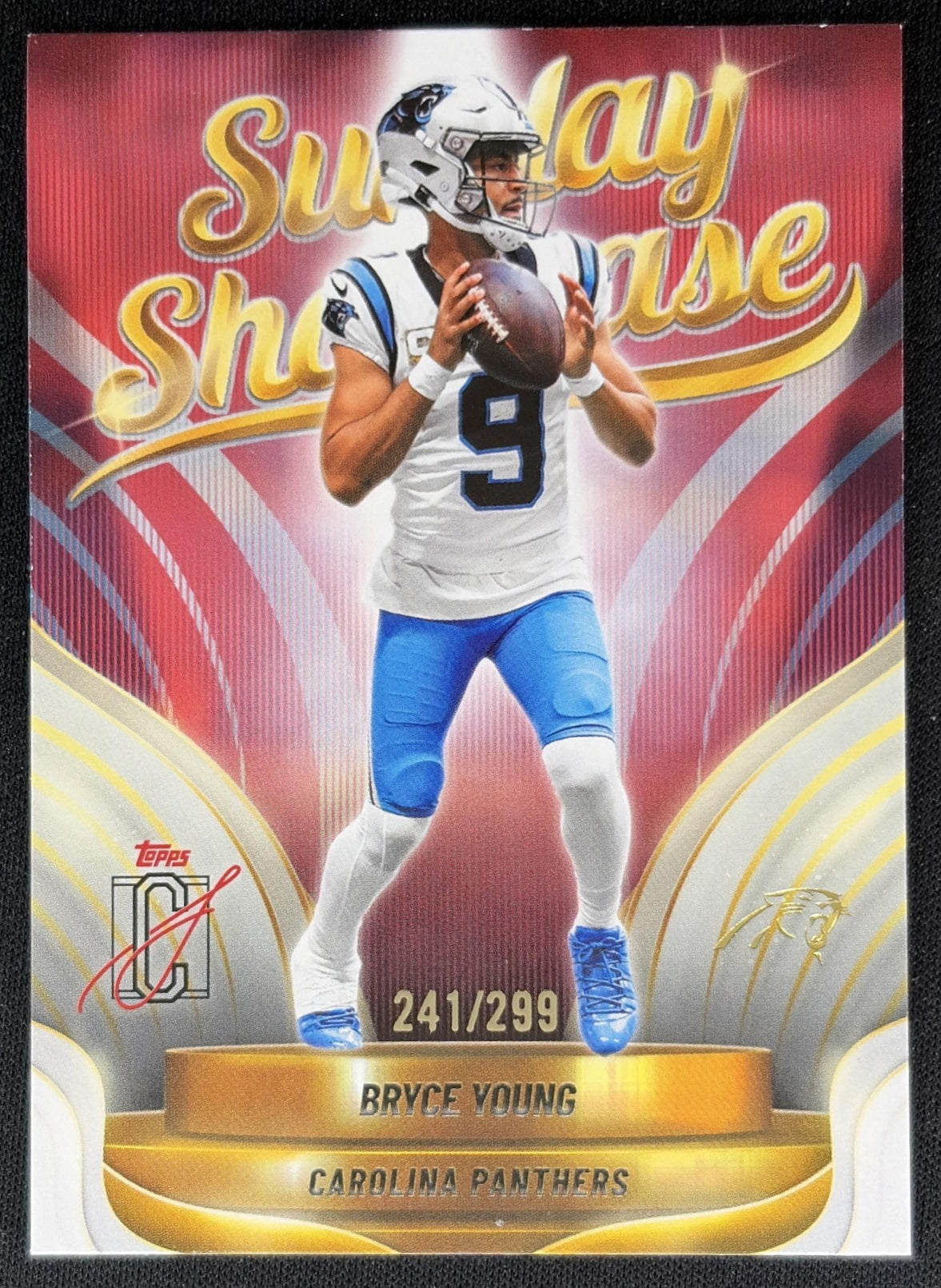 Bryce Young 2025 Topps Signature Class Sunday Showcase Coral Foil /299 Panthers Sports Trading Cards