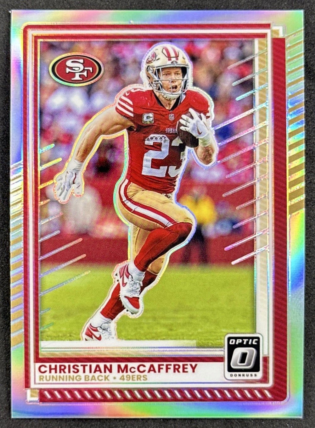 Christian McCaffrey 2025 Panini Donruss Optic Holo Prizm 49ers front