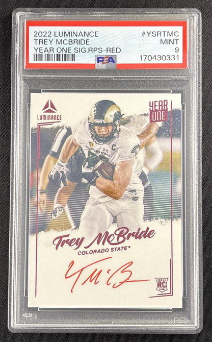 Trey McBride 2022 Panini Luminance Year One Signatures RPS Red PSA 9 Rams Sports Trading Card