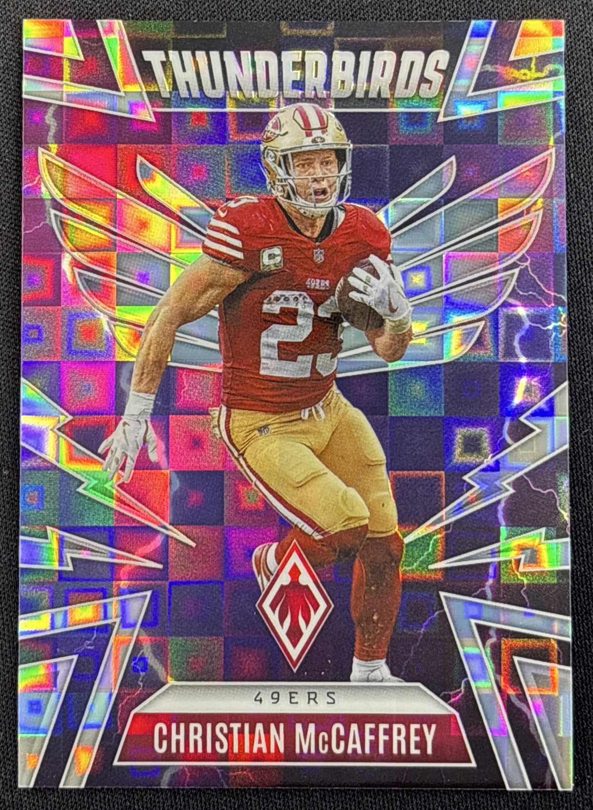 Christian McCaffrey 2025 Panini Phoenix Thunderbirds Silver Pandora Prizm /249 49ers