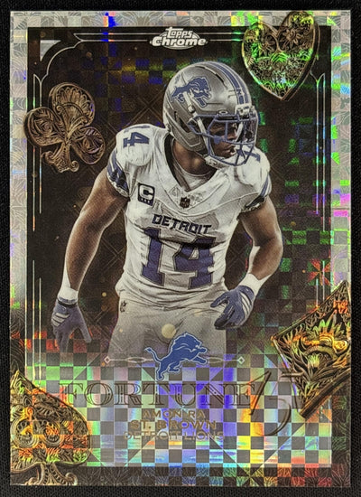 Amon-Ra St. Brown 2025 Topps Chrome Fortune 15 X-Fractor Lions front