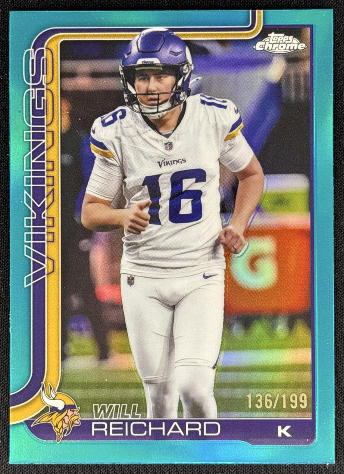 Will Reichard 2025 Topps Chrome Aqua Refractor /199 Vikings Default Title Sports Trading Card