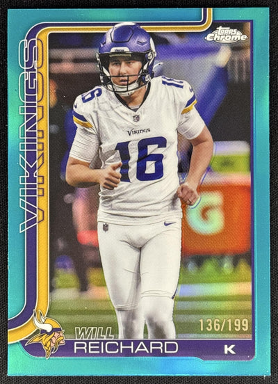 Will Reichard 2025 Topps Chrome Aqua Refractor /199 Vikings Default Title Sports Trading Card