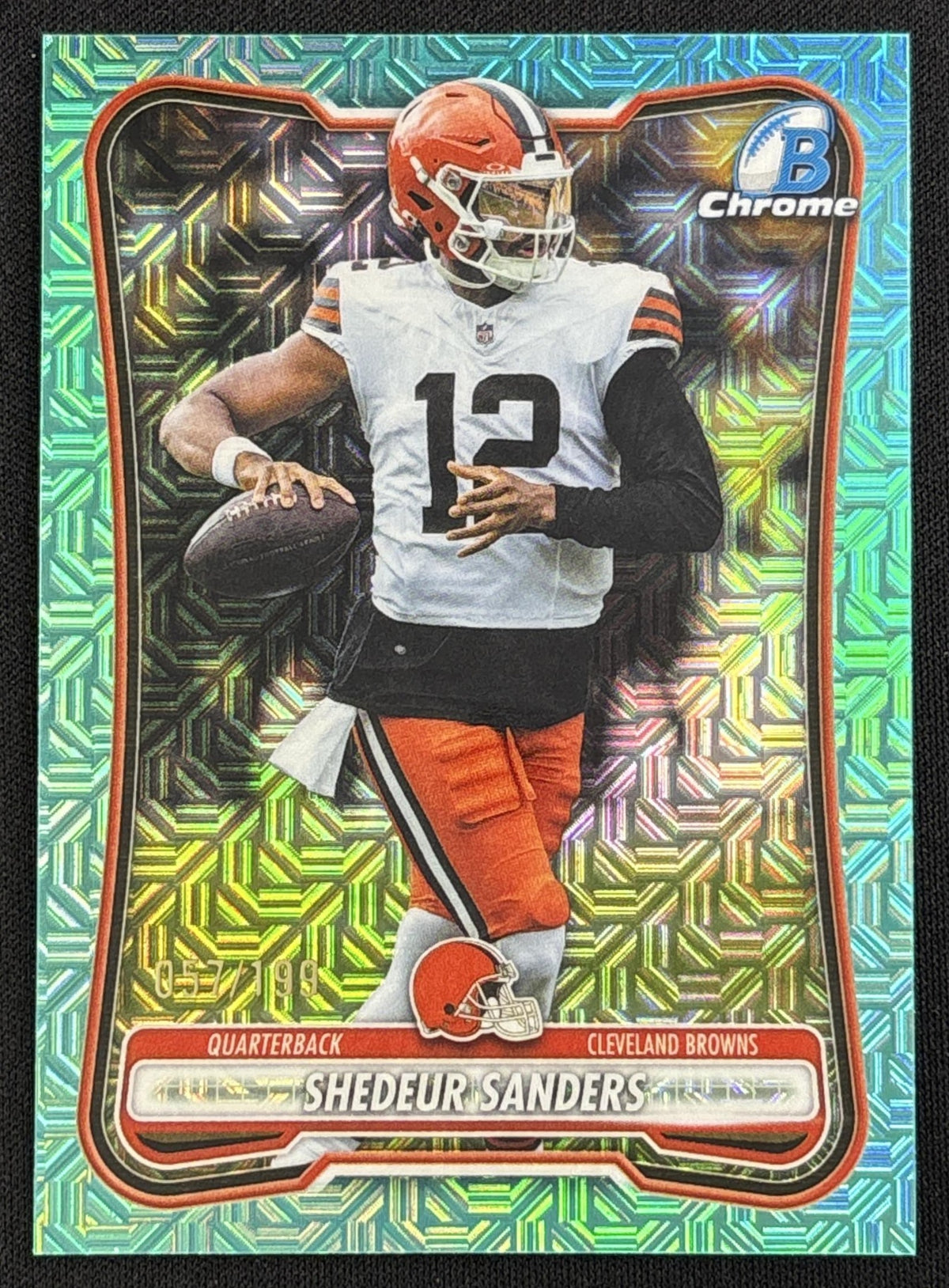 Shedeur Sanders 2026 Bowman Chrome NFL Aqua Mojo Refractor /199 Browns - Front
