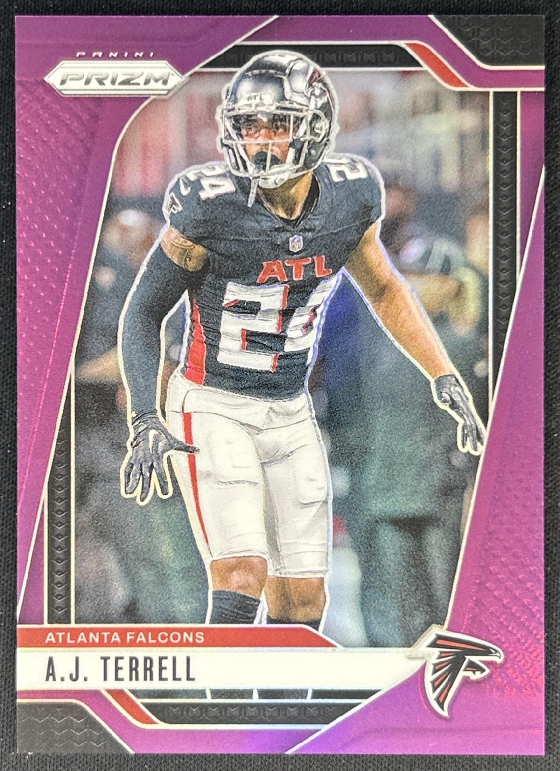 A.J. Terrell 2024 Panini Prizm Purple /125 Falcons front