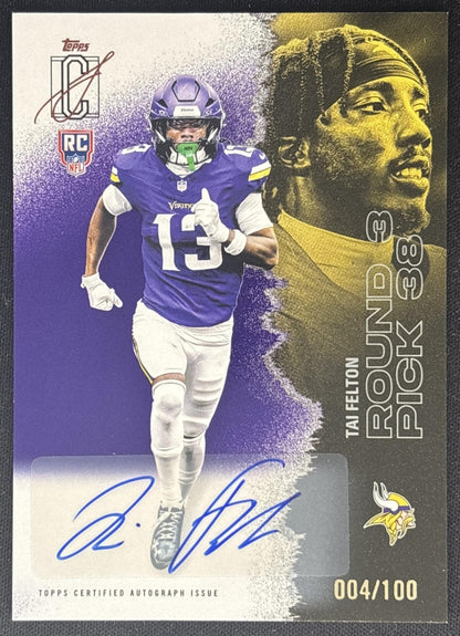 Tai Felton 2025 Topps Signature Class Rookie Auto Purple Foil /100 Vikings Sports Trading Cards