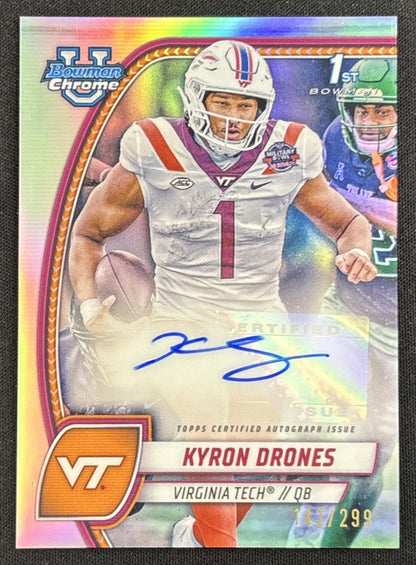 Kyron Drones 2024 Bowman Chrome University Prospect Auto Refractor /299 Hokies