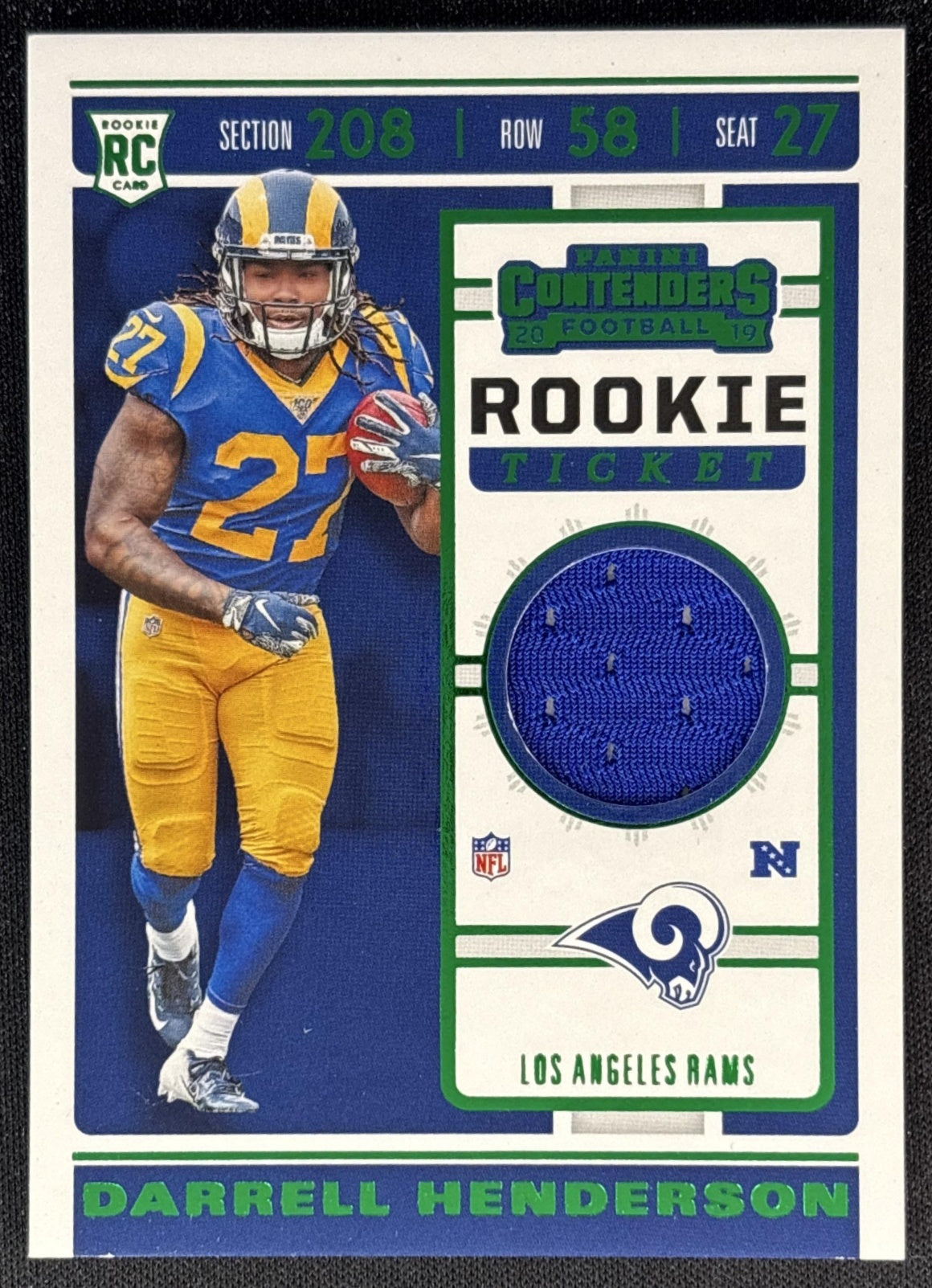 Darrell Henderson 2019 Panini Contenders Rookie Ticket Swatches Rams