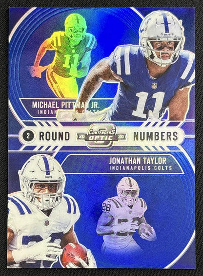 Jonathan Taylor Michael Pittman Jr. 2020 Panini Contenders Optic Round Numbers Blue /99 Colts