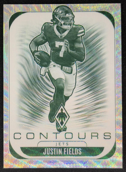 Justin Fields 2025 Panini Phoenix Contours Silver Hyper /299 Jets Sports Trading Cards