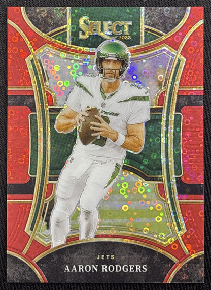Aaron Rodgers 2023 Panini Select Disco Red Prizms /49 Jets