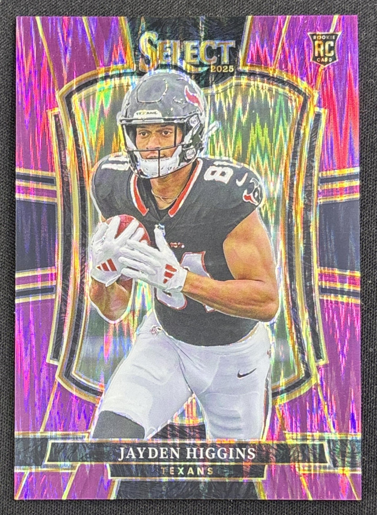 Jayden Higgins 2025 Panini Select Premier Level Purple Prizm Shock /699 Texans Sports Trading Card
