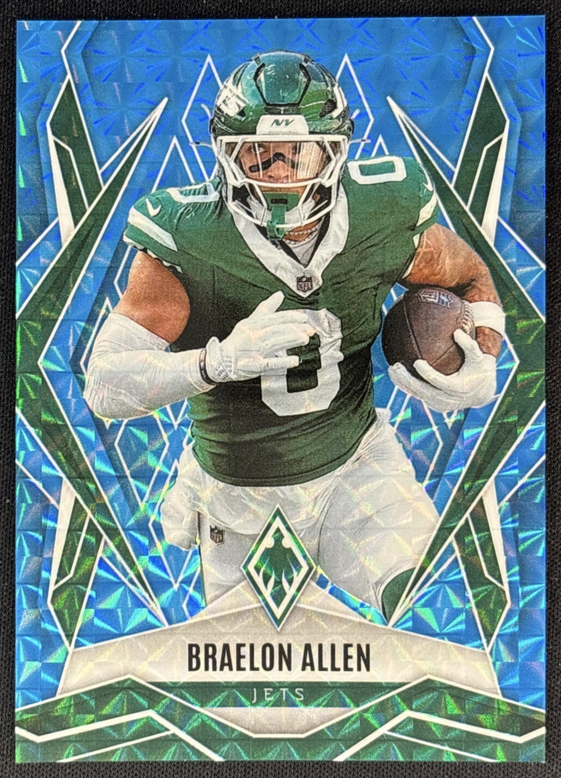 Braelon Allen 2025 Panini Phoenix Light Blue Pyramids Prizm /385 Jets front