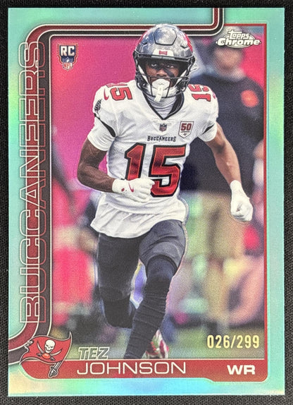 Tez Johnson 2025 Topps Chrome Rookie Teal Refractor /299 Buccaneers front