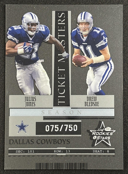 Julius Jones Drew Bledsoe 2005 Leaf Rookies & Stars Ticket Masters Silver Season /750 Cowboys