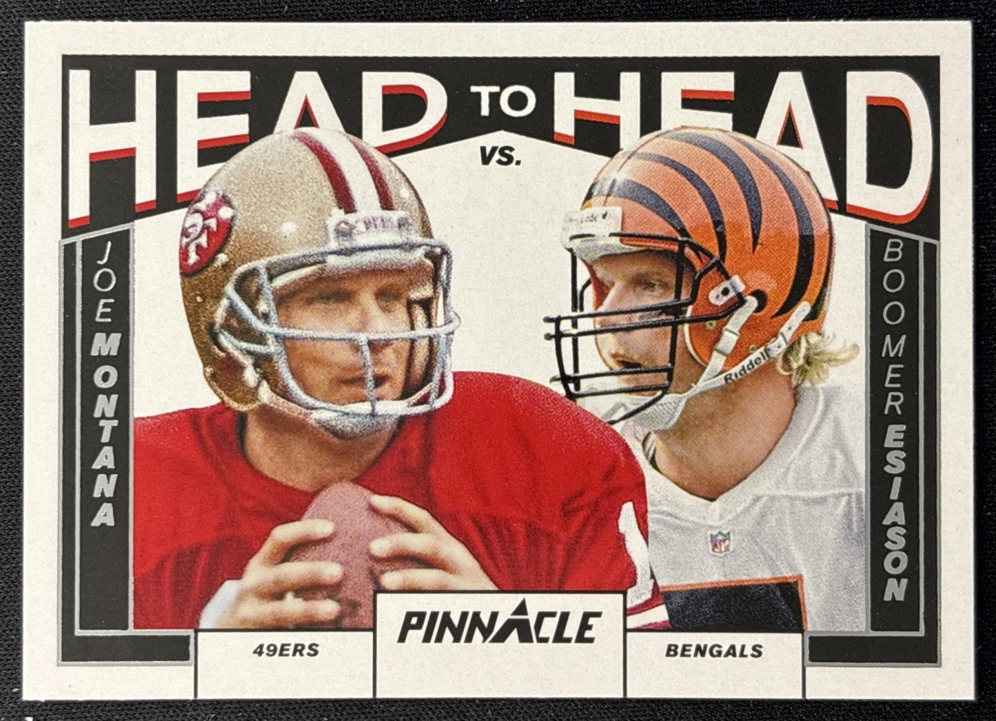 Boomer Esiason Joe Montana 2024 Panini Encore Pinnacle Head to front