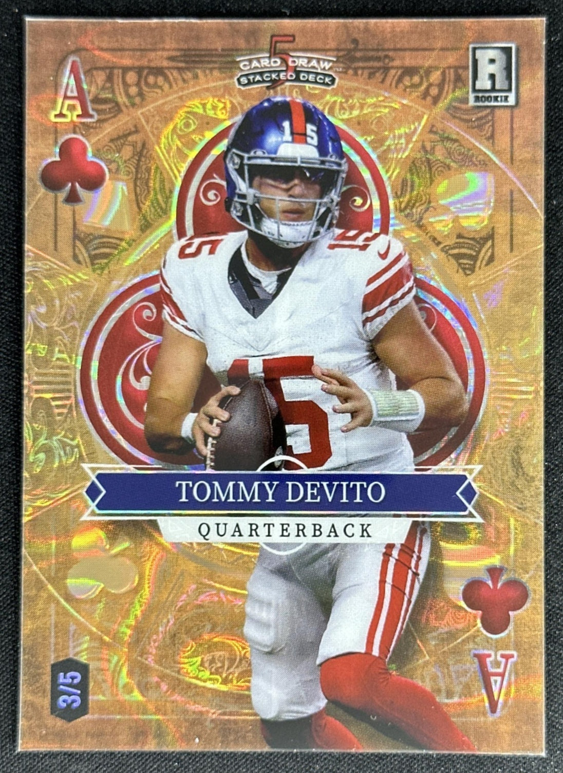 Tommy Devito 2023 5 Card Draw Stacked Deck Jack of Clubs Rainbow Orange /5 Giants