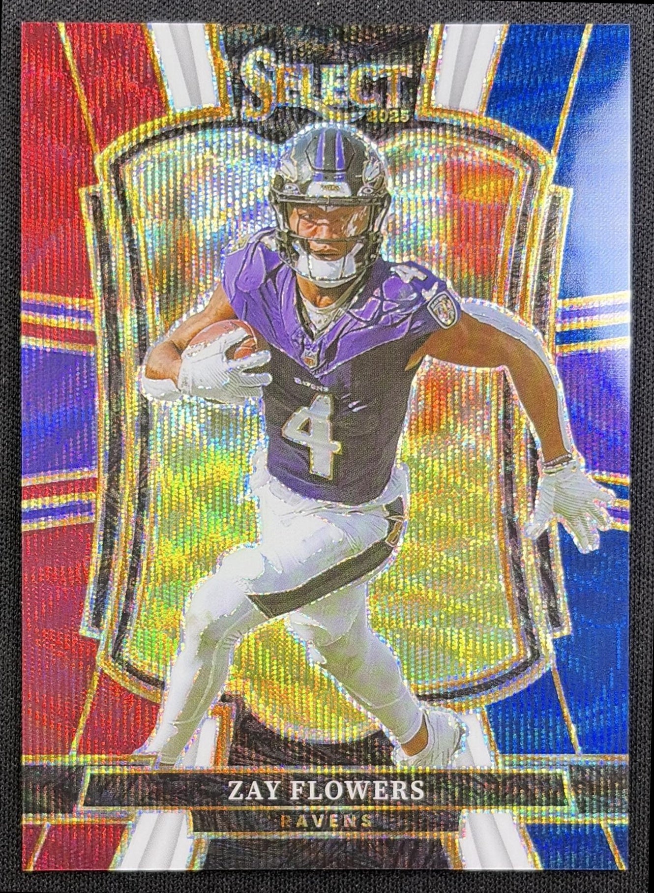Zay Flowers 2025 Panini Select Premier Level Tri-Color Prizm /299 Ravens front