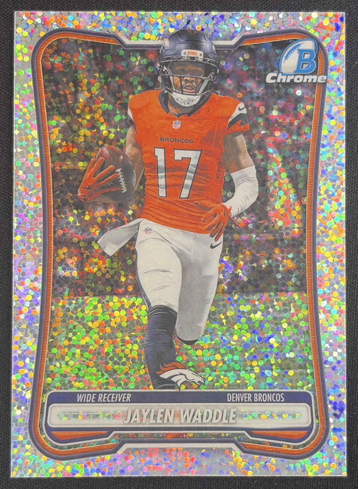 Jaylen Waddle 2026 Bowman Chrome NFL Speckle Refractor Broncos Sports Trading Card
