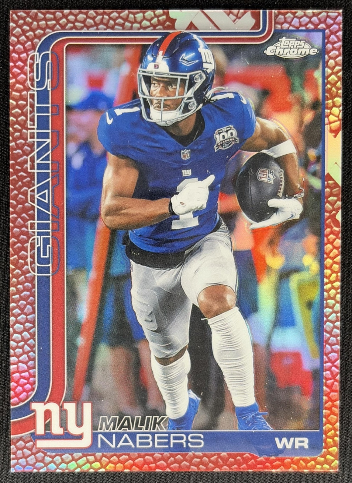 Malik Nabers 2025 Topps Chrome Football Leather Refractor Giants