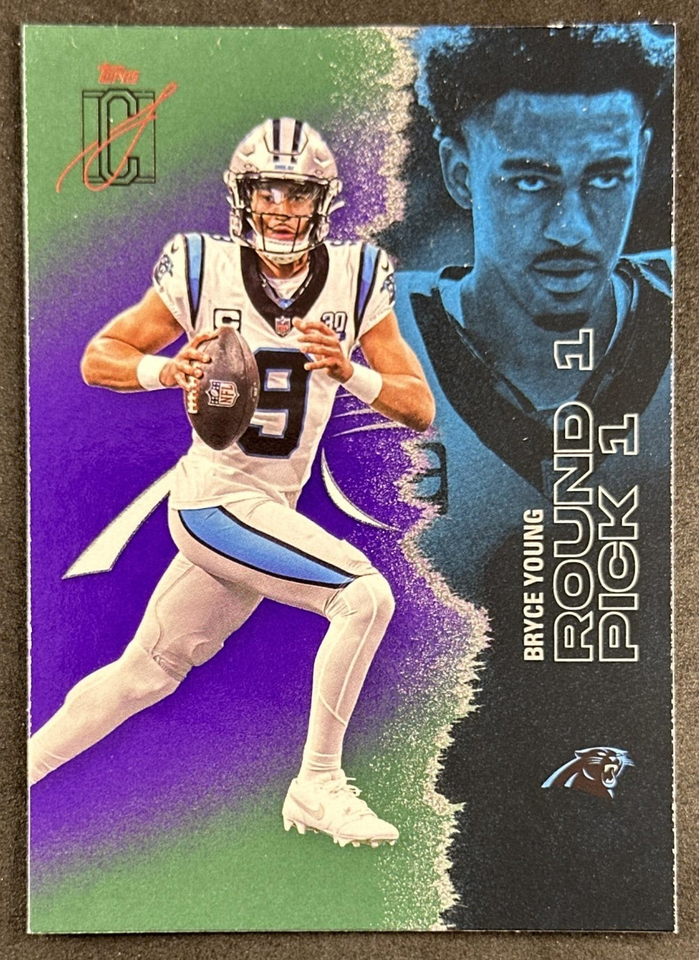 Bryce Young 2025 Topps Signature Class Veteran Green & Purple Foil Panthers