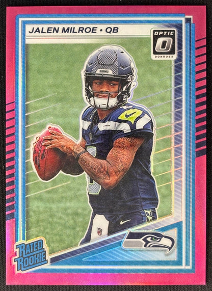 Jalen Milroe 2025 Donruss Optic Rated Rookie Pink Prizm Seahawks Sports Trading Card