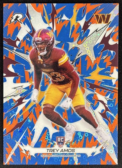 Trey Amos 2025 Topps Resurgence Blue and Orange Spark Refractor Commanders