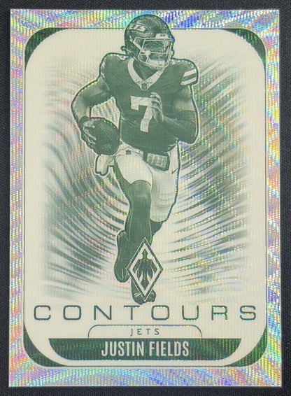 Justin Fields 2025 Panini Phoenix Contours Wave Prizm /299 Jets Sports Trading Card