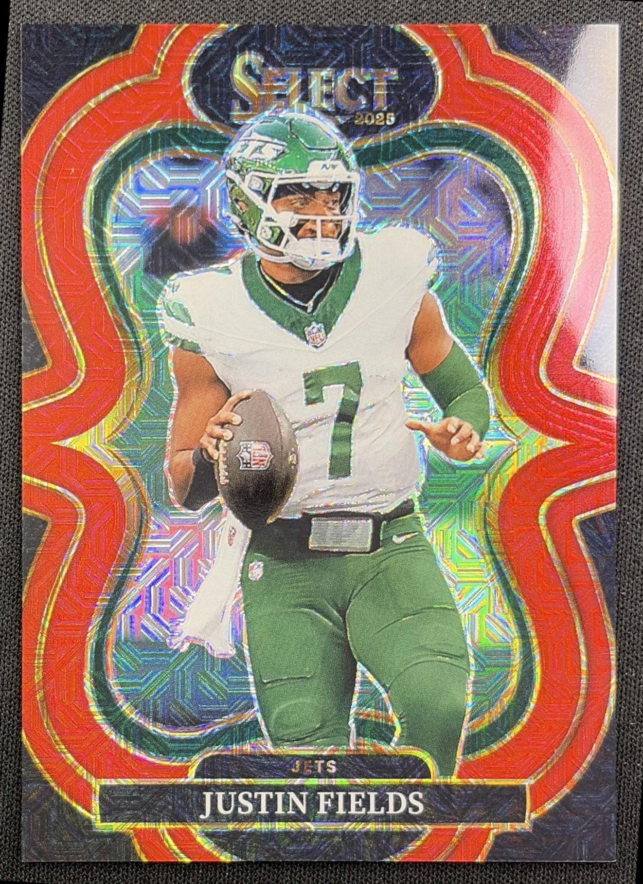 Justin Fields 2025 Panini Select Suite Level Red Prizm /49 Jets front