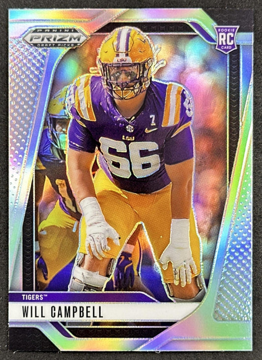 Will Campbell 2025 Panini Prizm Draft Picks Silver Tigers Patriots
