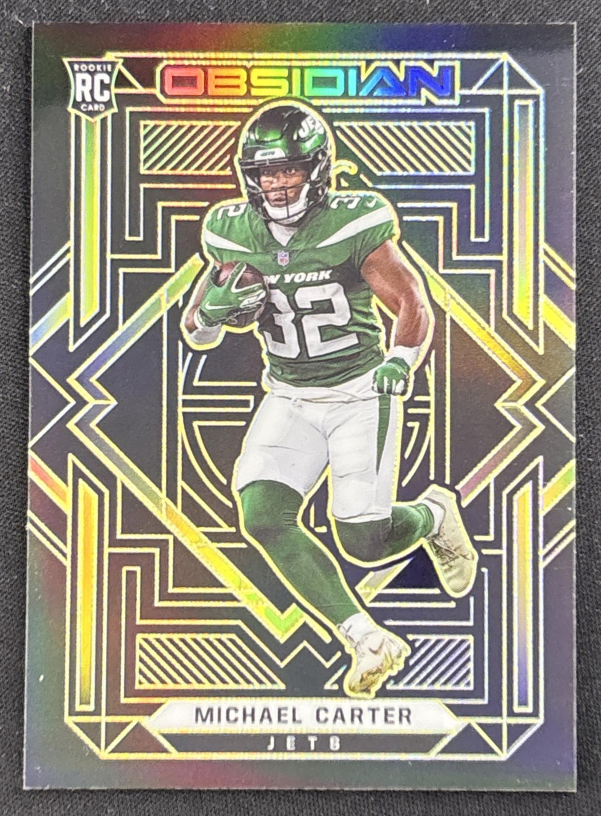 Michael Carter 2021 Panini Obsidian Electric Etch Yellow /25 Jets Sports Trading Card