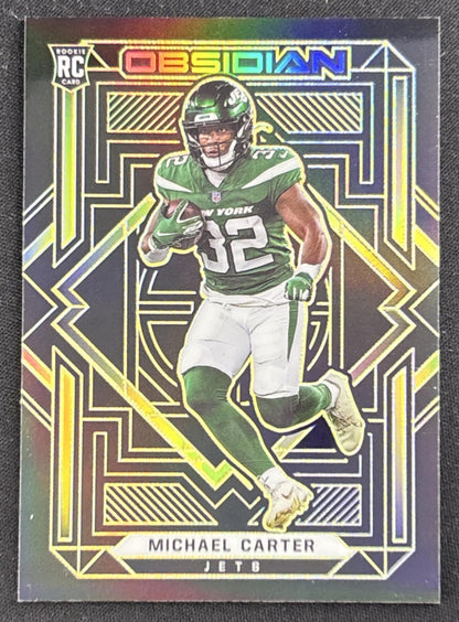 Michael Carter 2021 Panini Obsidian Electric Etch Yellow /25 Jets Sports Trading Card