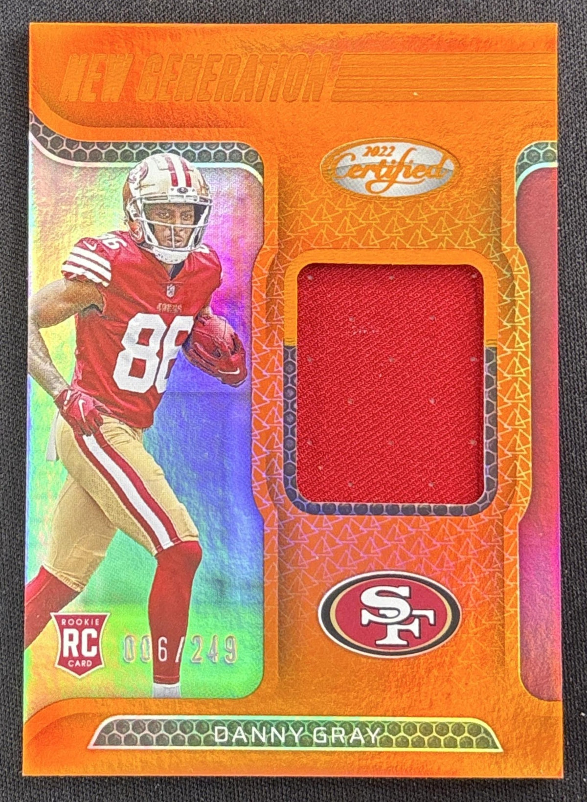 Danny Gray 2022 Panini Certified New Generation Jerseys Mirror Orange /249 49ers