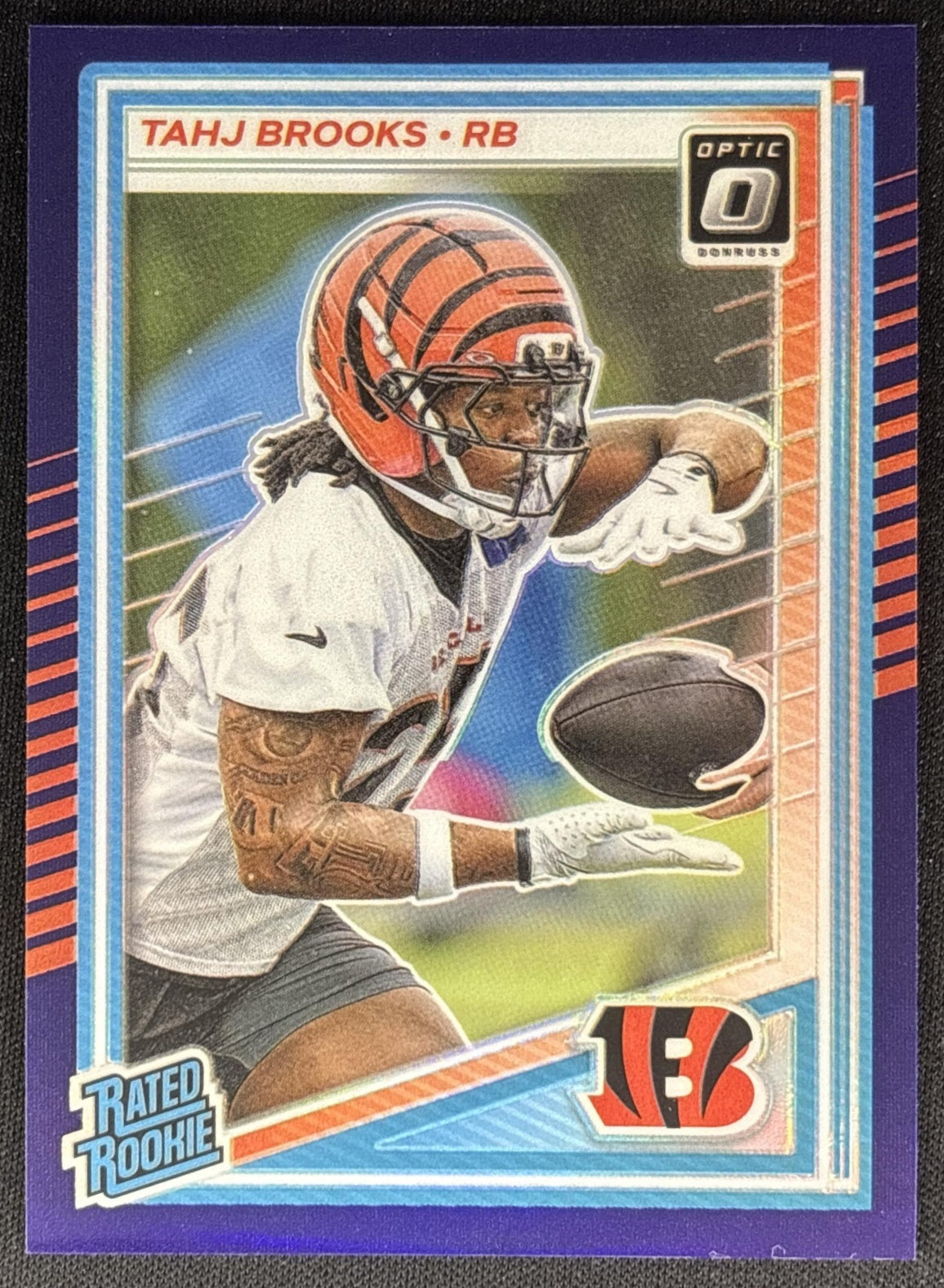 Tahj Brooks 2025 Panini Donruss Optic Rated Rookie Purple Prizm /60 Bengals Sports Trading Card