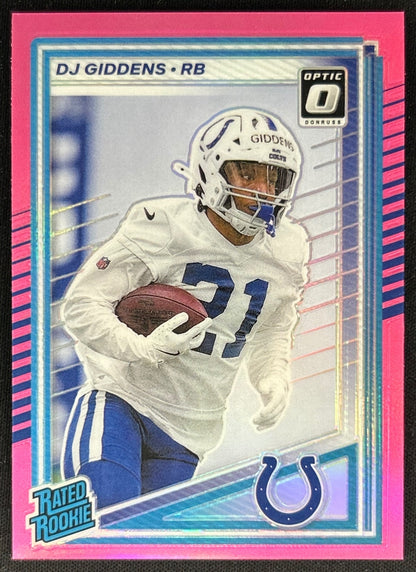 DJ Giddens 2025 Donruss Optic Rated Rookie Preview Pink Colts Sports Trading Cards
