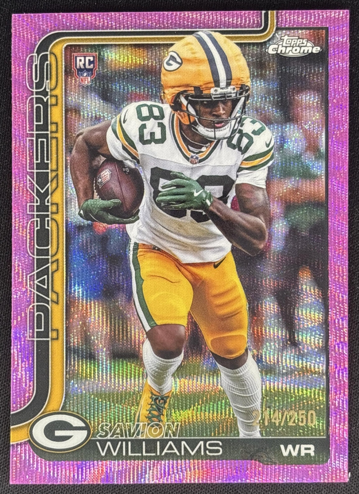Savion Williams 2025 Topps Chrome Rookie Pink Wave Refractor /250 Packers Sports Trading Card