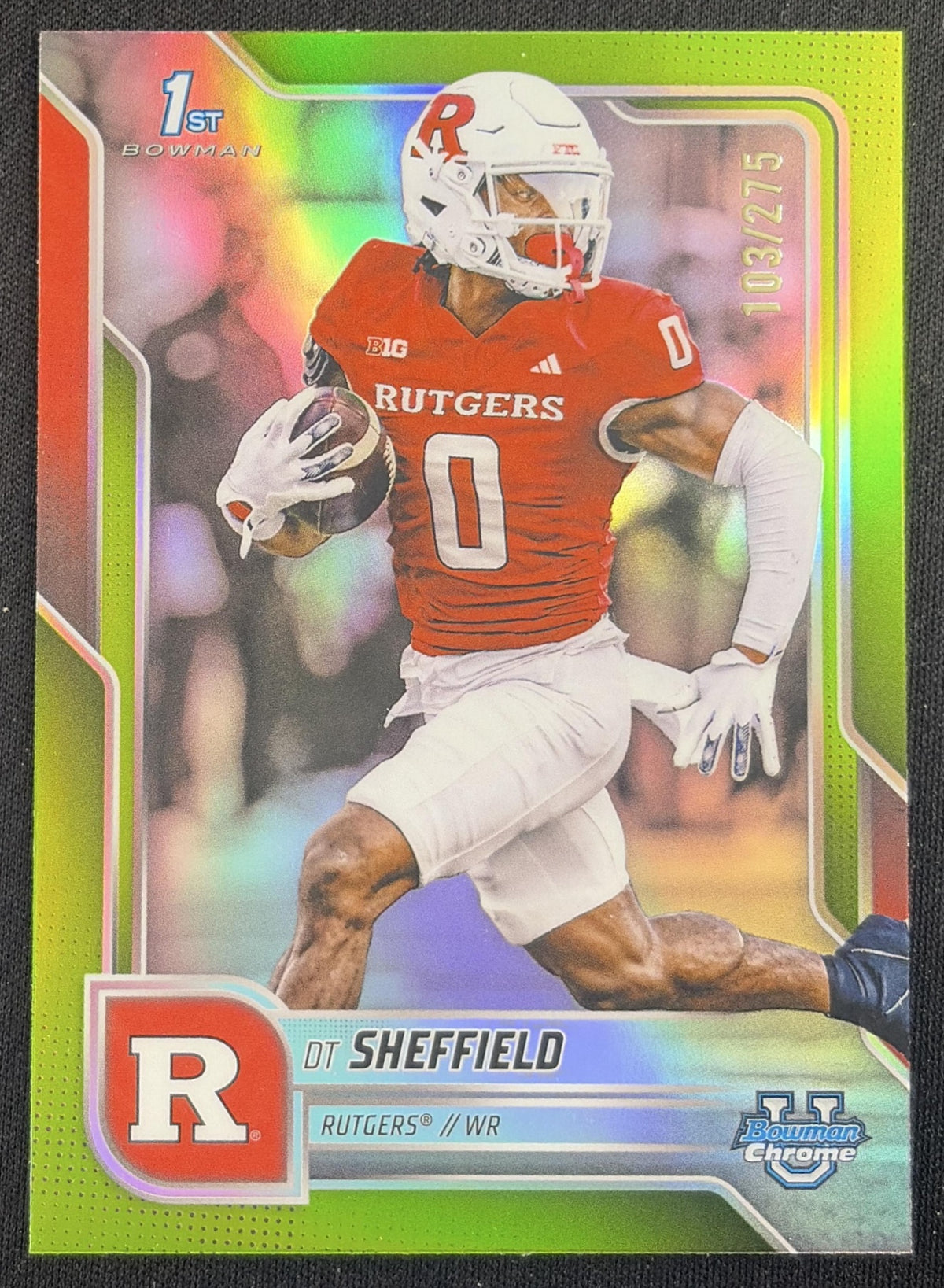 DT Sheffield 2025 Bowman Chrome University Prospects Lime Green Refractor /275 Scarlet Knights