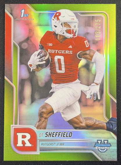 DT Sheffield 2025 Bowman Chrome University Prospects Lime Green Refractor /275 Scarlet Knights