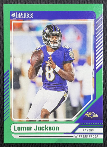 Lamar Jackson 2024 Panini Donruss Press Proof Green Ravens