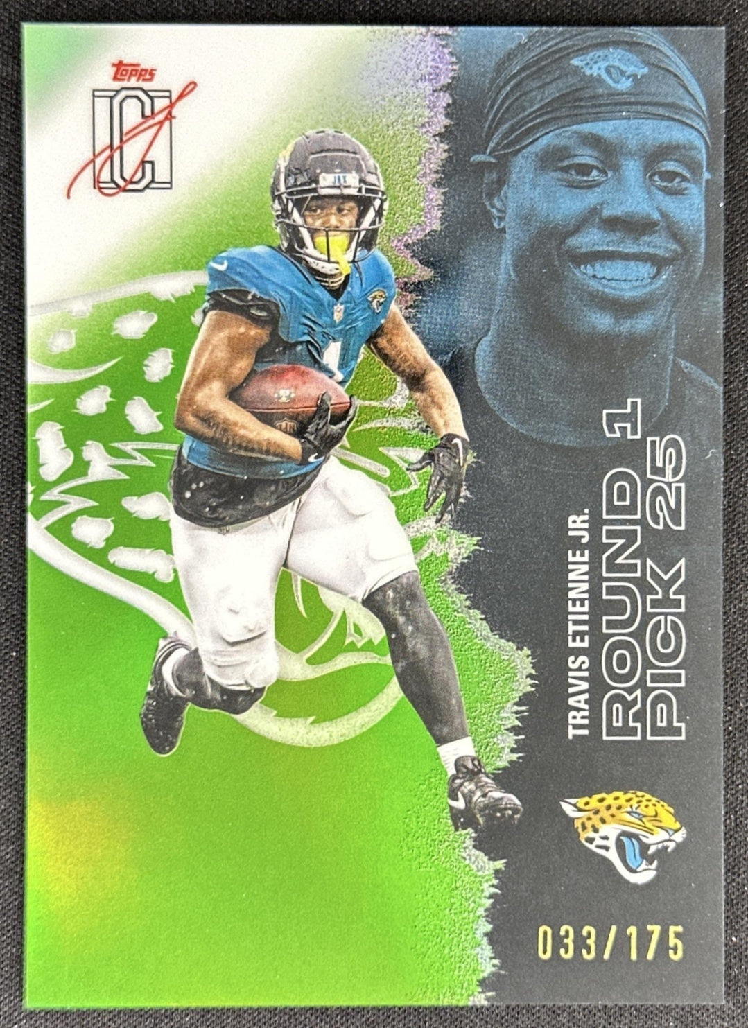 Travis Etienne Jr. 2025 Signature Class Chrome Veteran Lime Green Refractor /175 Jaguars