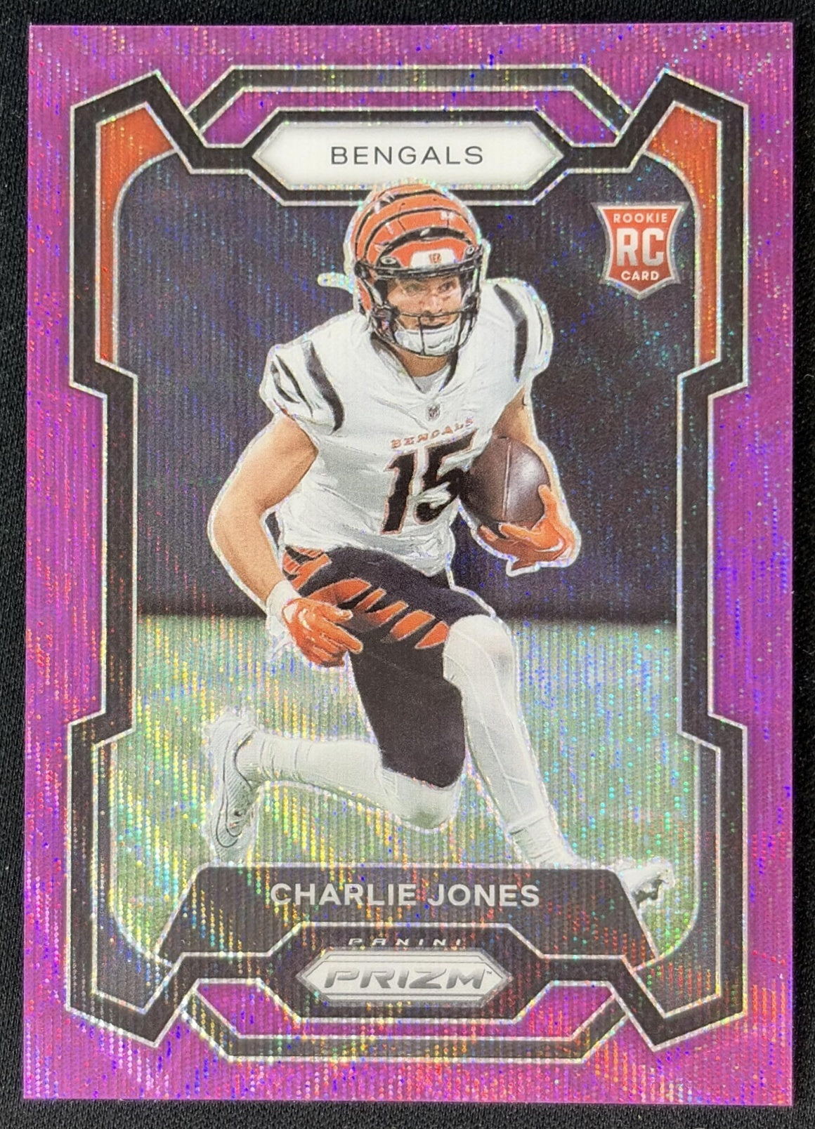 Charlie Jones 2023 Panini Prizm Purple Wave /99 Bengals front