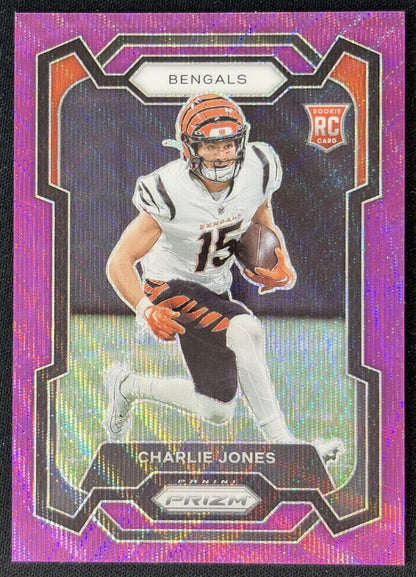 Charlie Jones 2023 Panini Prizm Purple Wave /99 Bengals front