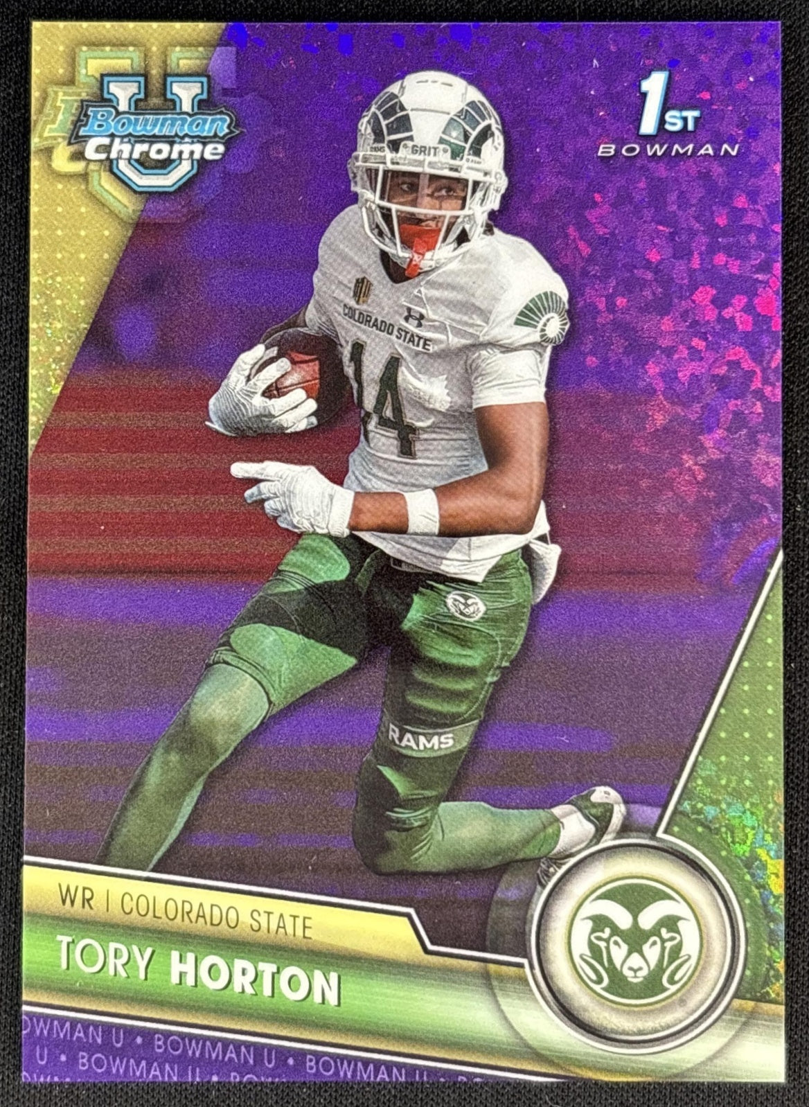 Tory Horton 2023 University Chrome Purple Mini Diamond Refractor /399 Rams front