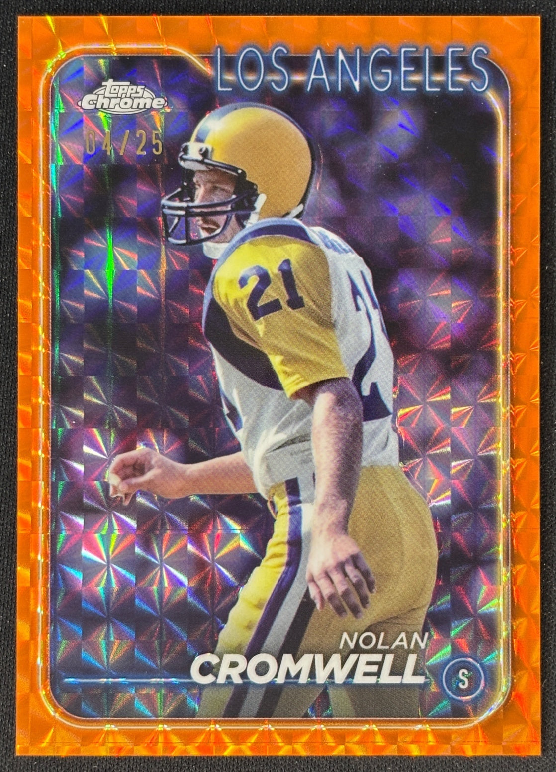 Nolan Cromwell 2024 Chrome Orange Geometric Refractor /25 Rams - Front | Wayne Collection